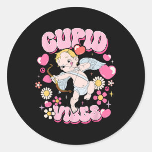 Sticker Rond Coupe Groovy Saint-Valentin Vibes Cupid Bonne Sain