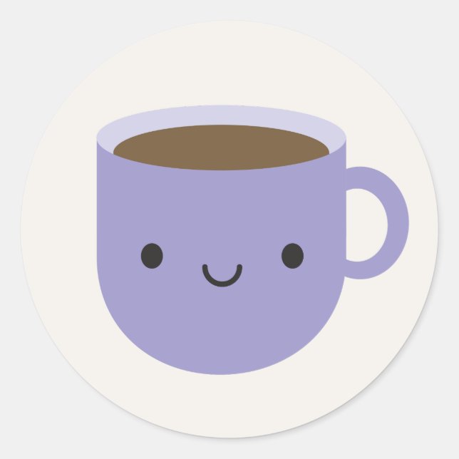 Sticker Rond Coupe Kawaii de thé ou de café (Devant)