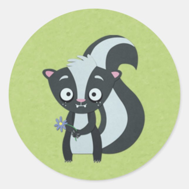 Sticker Rond Coupe mignonne avec Fleur en vert (Devant)