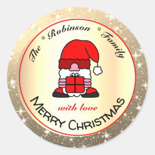 Sticker Rond Coupe Père Noël Gold et Parties scintillant Effet