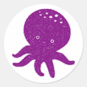 Sticker Rond Coupe violet octopus Ancien imprimé