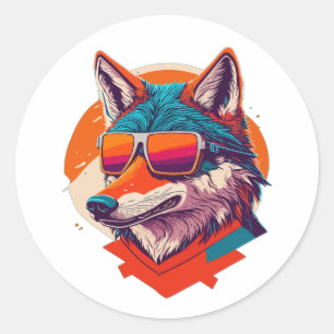 STICKER ROND COUPER LE VERRE SOLAIRE PORTANT DU LOUP.