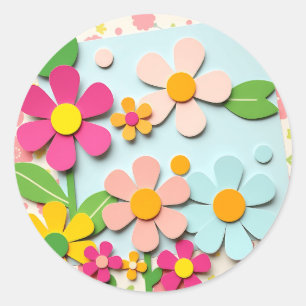 Sticker Rond Coupes de fleurs dynamiques style années 1960