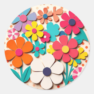 Sticker Rond Coupes graphiques florales des années 1960