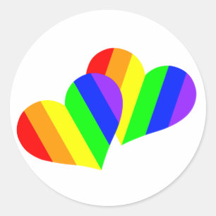 Sticker Rond Couple arc-en-ciel cœurs