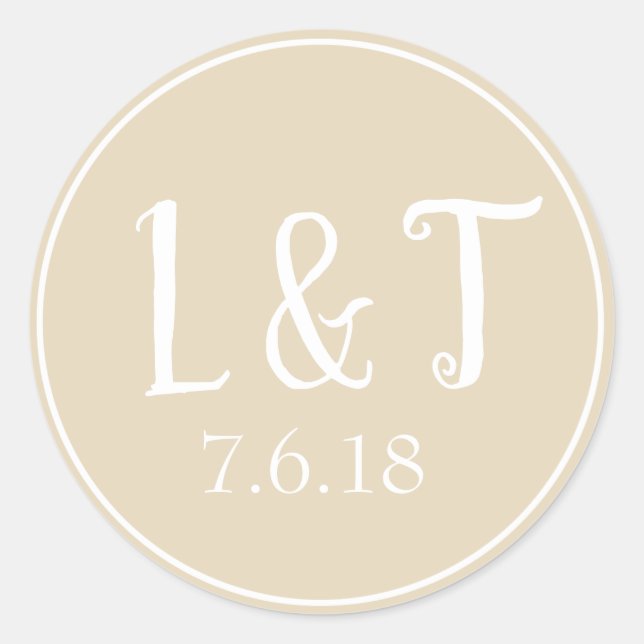 Sticker Rond Couple beige sablonneux Incitatifs & Mariage Date (Devant)