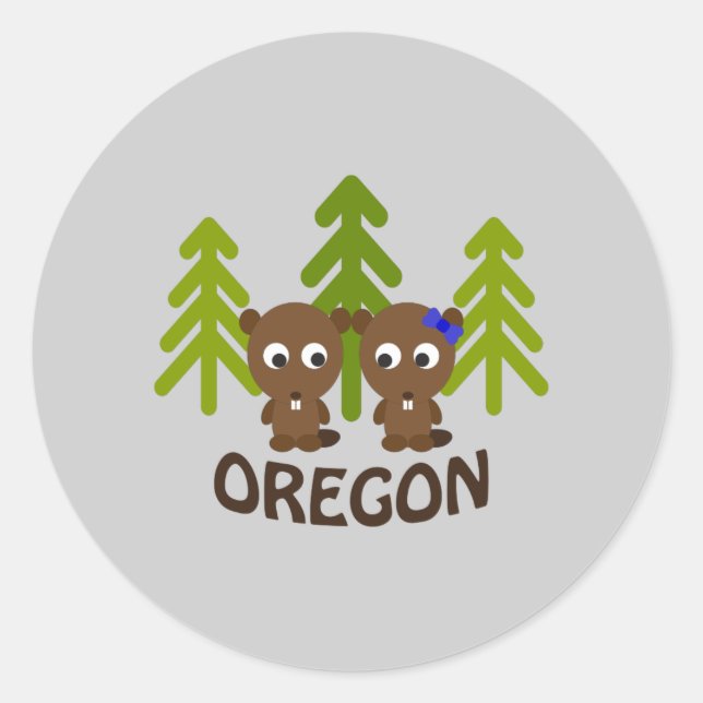Sticker Rond Couple castor mignon Oregon (Devant)