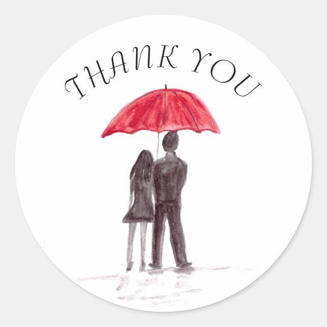 Sticker Rond Couple d'amoureux avec parapluie rouge couple roma (Devant)