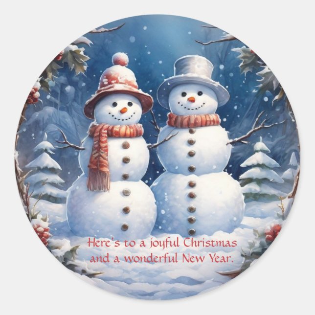 Sticker Rond Couple de bonhommes de neige (Devant)