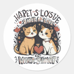 Sticker Rond Couple de Chats Mignons qui Clignent Amour & Vibra