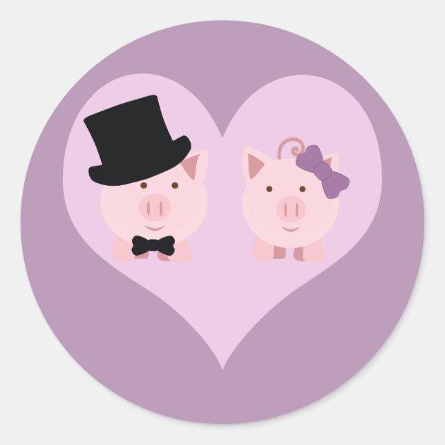 Sticker Rond Couple de cochon mignon (Devant)