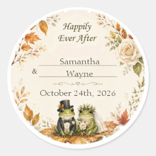Sticker Rond Couple de grenouilles enchantées d'automne Mariage