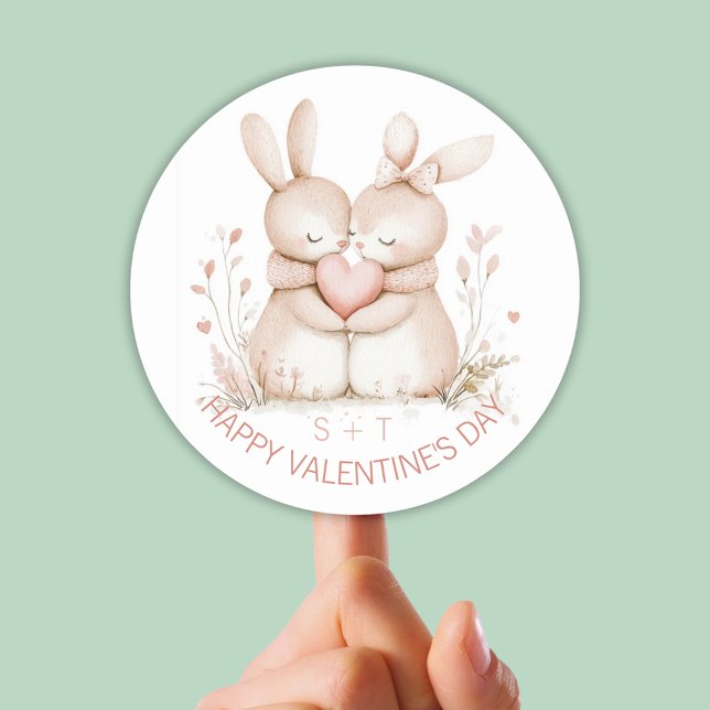 Sticker Rond Couple de lapins mignons pour la Saint-Valentin pe (Personalized Valentine's Day Cute Bunny Couple Classic Round Sticker
)