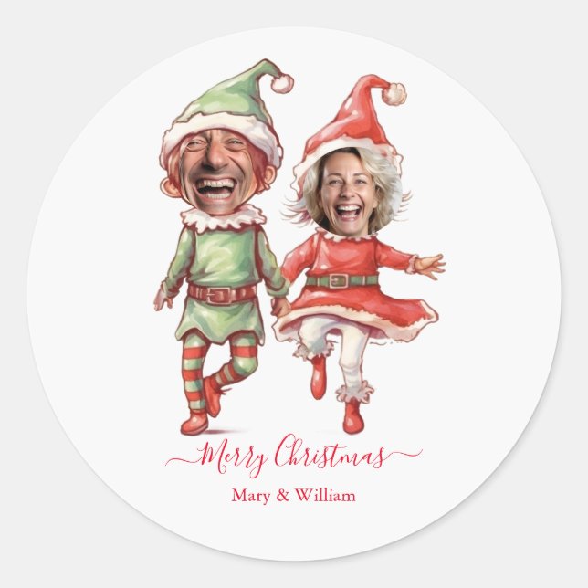 Sticker Rond couple de lutins de Noël (Devant)