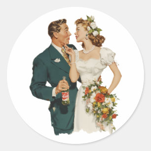 Sticker Rond Couple de mariage vintage Moment romantique