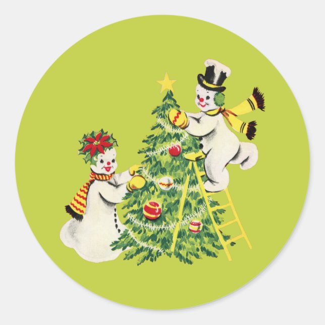 Sticker Rond Couple de neige rétro Décorez l'arbre de Noël (Devant)