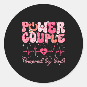 Sticker Rond Couple de pouvoir alimenté par Dieu Heartbeat Sain