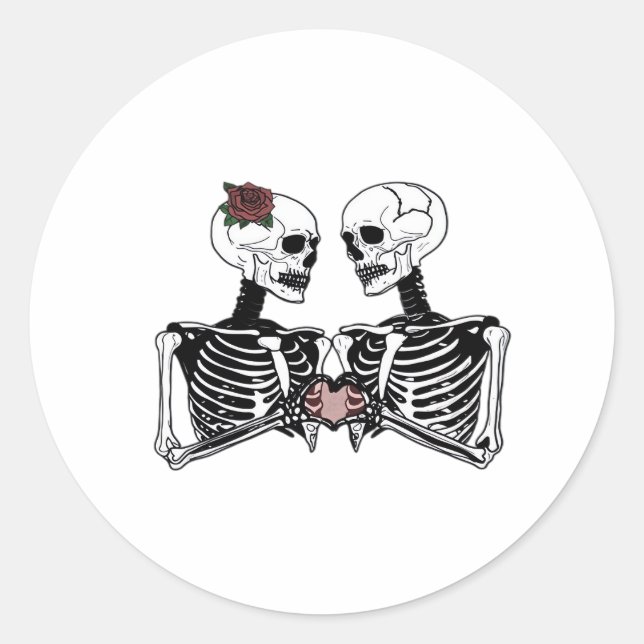 Sticker Rond Couple de squelette romantique - Gothique Avec Mai (Devant)