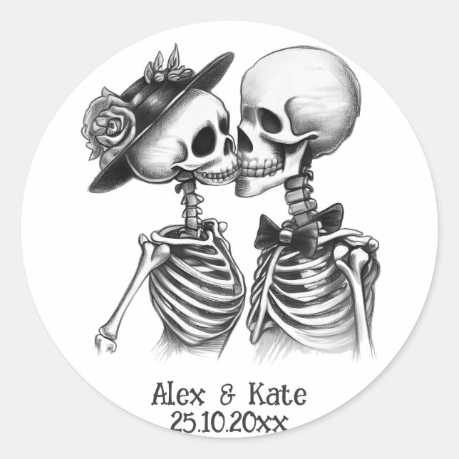 Sticker Rond Couple de squelettes (Devant)