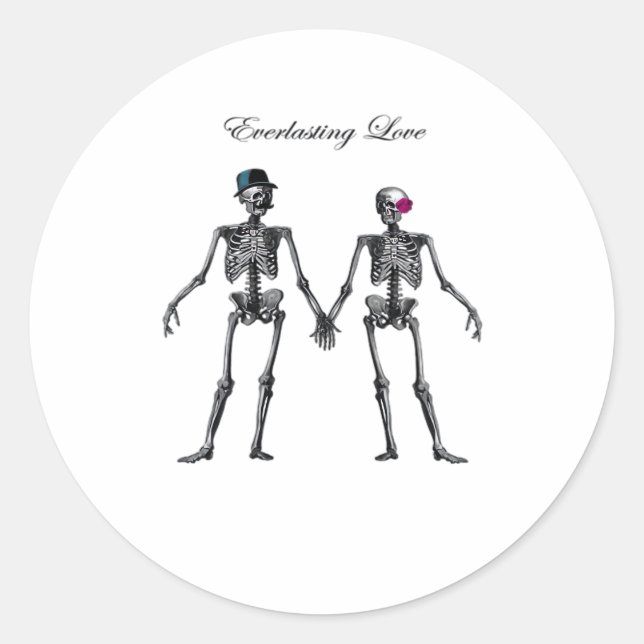 Sticker Rond Couple de squelettes gothiques (Blanc) Classique (Devant)
