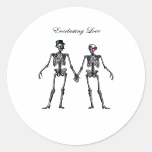 Sticker Rond Couple de squelettes gothiques (Vieux Rose) Classi