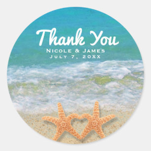 Sticker Rond Couple d'étoiles de mer sur la plage Cadeau de mar