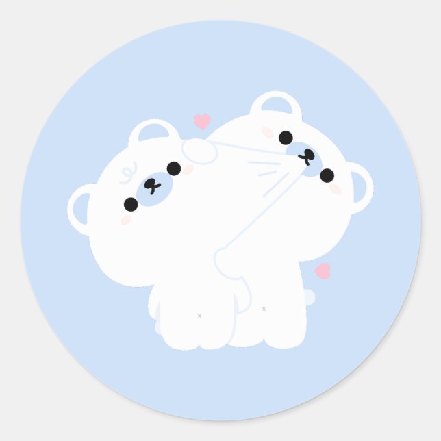 Sticker Rond Couple d'ours polaire mignon (Devant)