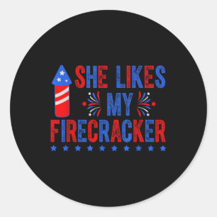 Sticker Rond Couple Drôle Correspondant 4 Juillet Il Aime Mon F
