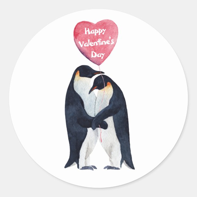 Sticker Rond Couple Empereur Penguins Saint-Valentin (Devant)