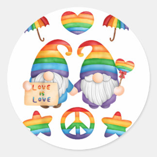 Sticker Rond Couple gay Gnomes Pride, M. et M. Mariage gay, Son