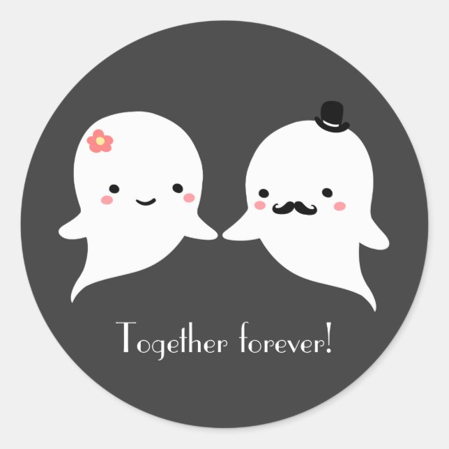 Sticker Rond Couple Ghost mignon personnalisé (Devant)