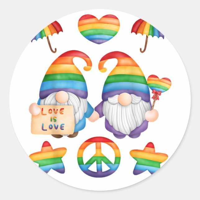 Sticker Rond Couple Gnome Gay Fierté, M & M Gay Mariage, Son  (Devant)