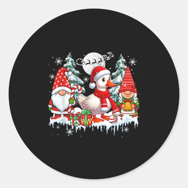 Sticker Rond Couple Gnomes Père Noël Goose Christmas Trees Farm (Devant)