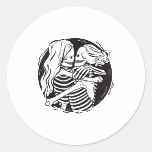 Sticker Rond Couple lesbien Fierté Lgbtq Squelettes S'embrassan