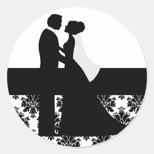 Sticker Rond Couple Mariage noir et blanc (Devant)