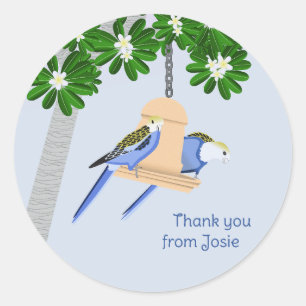 Sticker Rond Couple mignon Parrots Joués Rosellas Merci