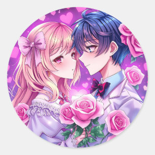 Sticker Rond Couple mignonne Anime en amour