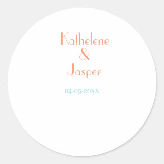 STICKER ROND COUPLE NAME PEACH GREEN DATE WEDDING ROMANTIC ELEG