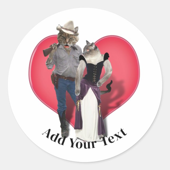Sticker Rond Couple occidental chat cowboy (Devant)