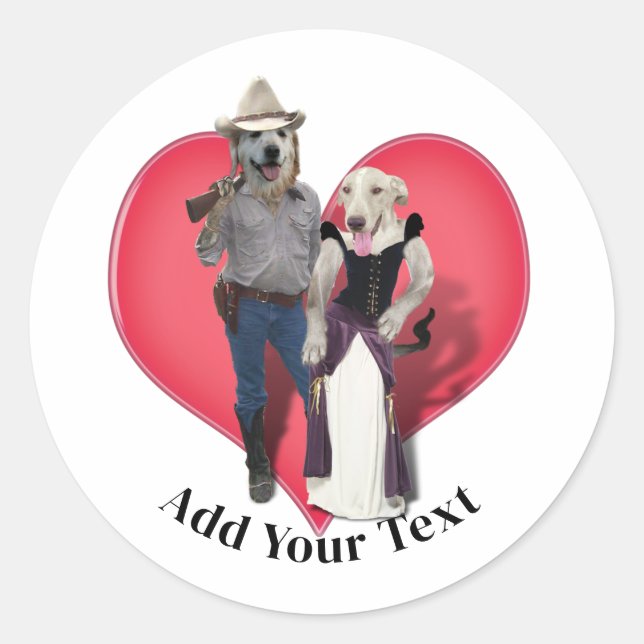 Sticker Rond Couple occidental chien cowboy (Devant)