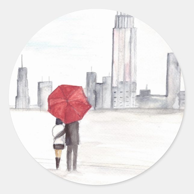Sticker Rond Couple parapluie rouge New York cool à la mode bel (Devant)