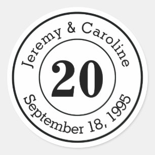 Sticker Rond Couple personnalisé 20e anniversaire Mariage moder