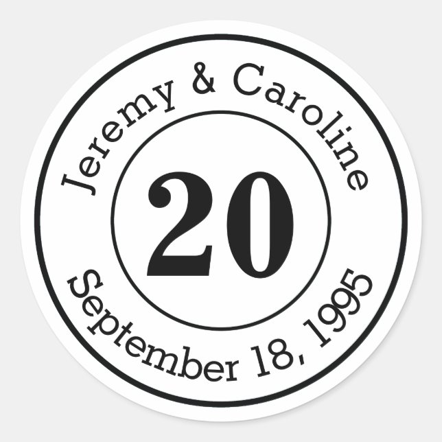 Sticker Rond Couple personnalisé 20e anniversaire Mariage moder (Devant)