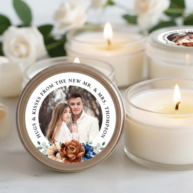 Sticker Rond Couple photo personnalisable mariage merci pour (Couple photo customizable wedding thank you favor classic round sticker)