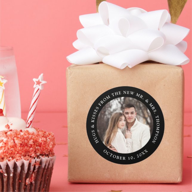 Sticker Rond Couple photo personnalisable mariage merci pour (Fête)