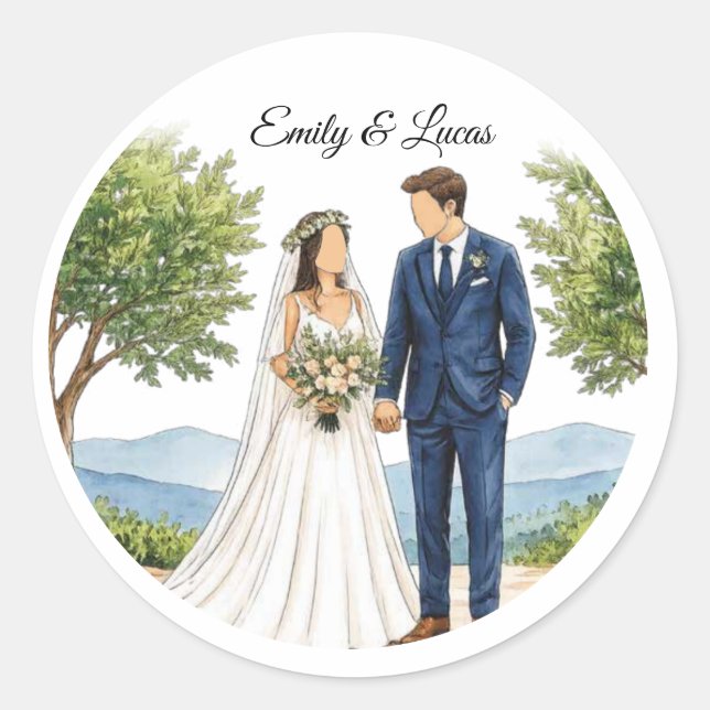 Sticker Rond Couple sans visage aquarelle (Devant)