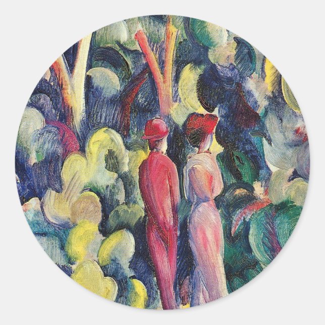Sticker Rond Couple sur le chemin de la forêt par August Macke (Devant)