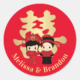 Sticker Rond Couples de mariage de chinois traditionnel de