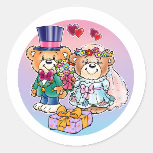 Sticker Rond Couples de mariage d'ours de nounours
