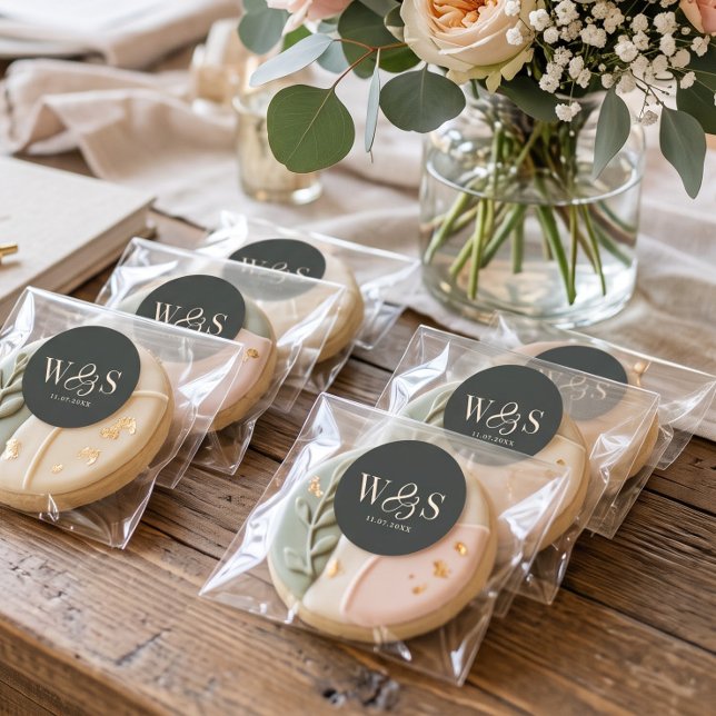 Sticker Rond Couples de mariage élégants à l'initiale d'ébène (Créateur téléchargé)